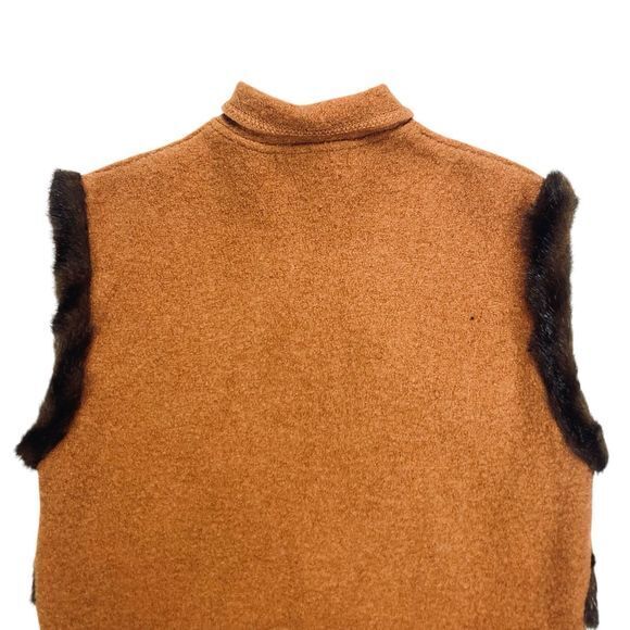 Lisa International Wool Vest Women L Brown Faux Fur Trim Bohemian Coastal Jacket - Picture 7 of 13
